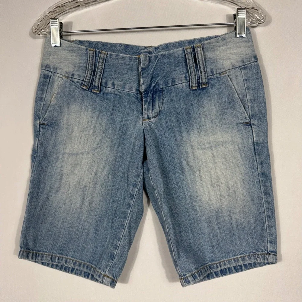 Vtg‎ 90s Y2K Spacegirlz Denim Bermuda Shorts Sz 3 Low Rise Faded Jean Long Indie